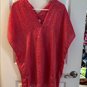 Adrienne Red Relaxed Boxy Blouse with V-Neck